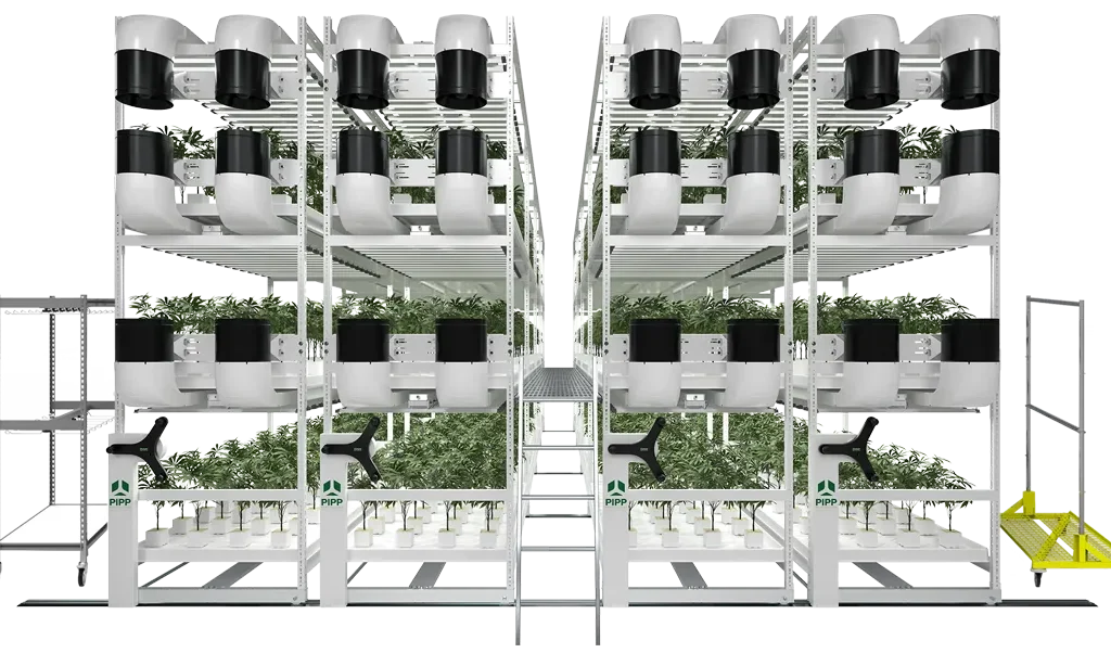 PIPP multi-tier mobile vertical grow system with integrated airflow and cultivation access
